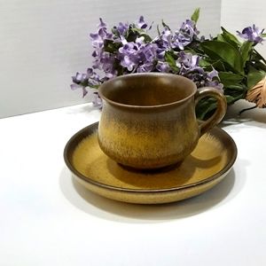 Denby/Langley ROMANY Coffee Cup & Saucer Vintage  Brown Stoneware Cabincore